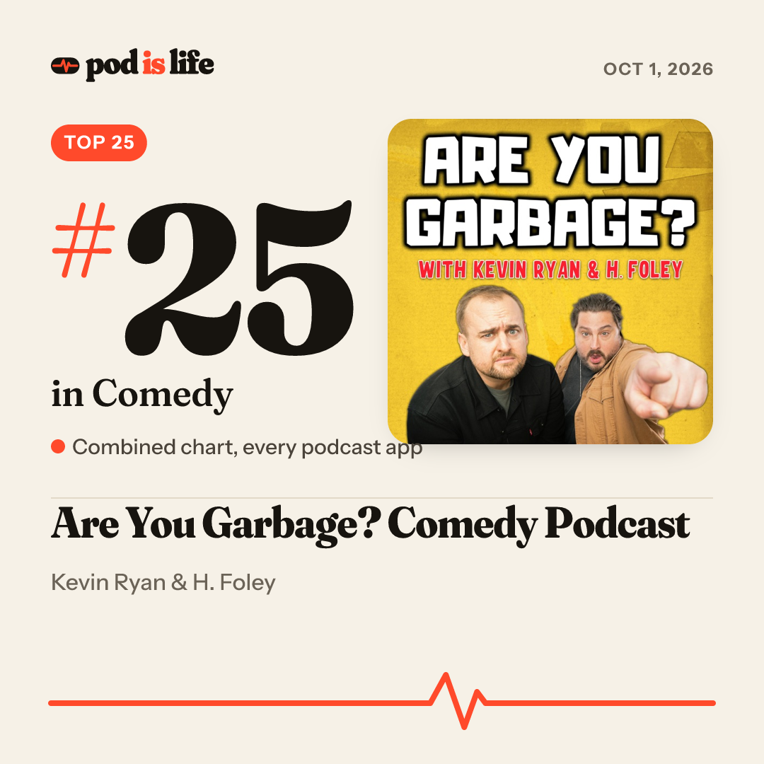 Share card: #25 in Comedy across every podcast app