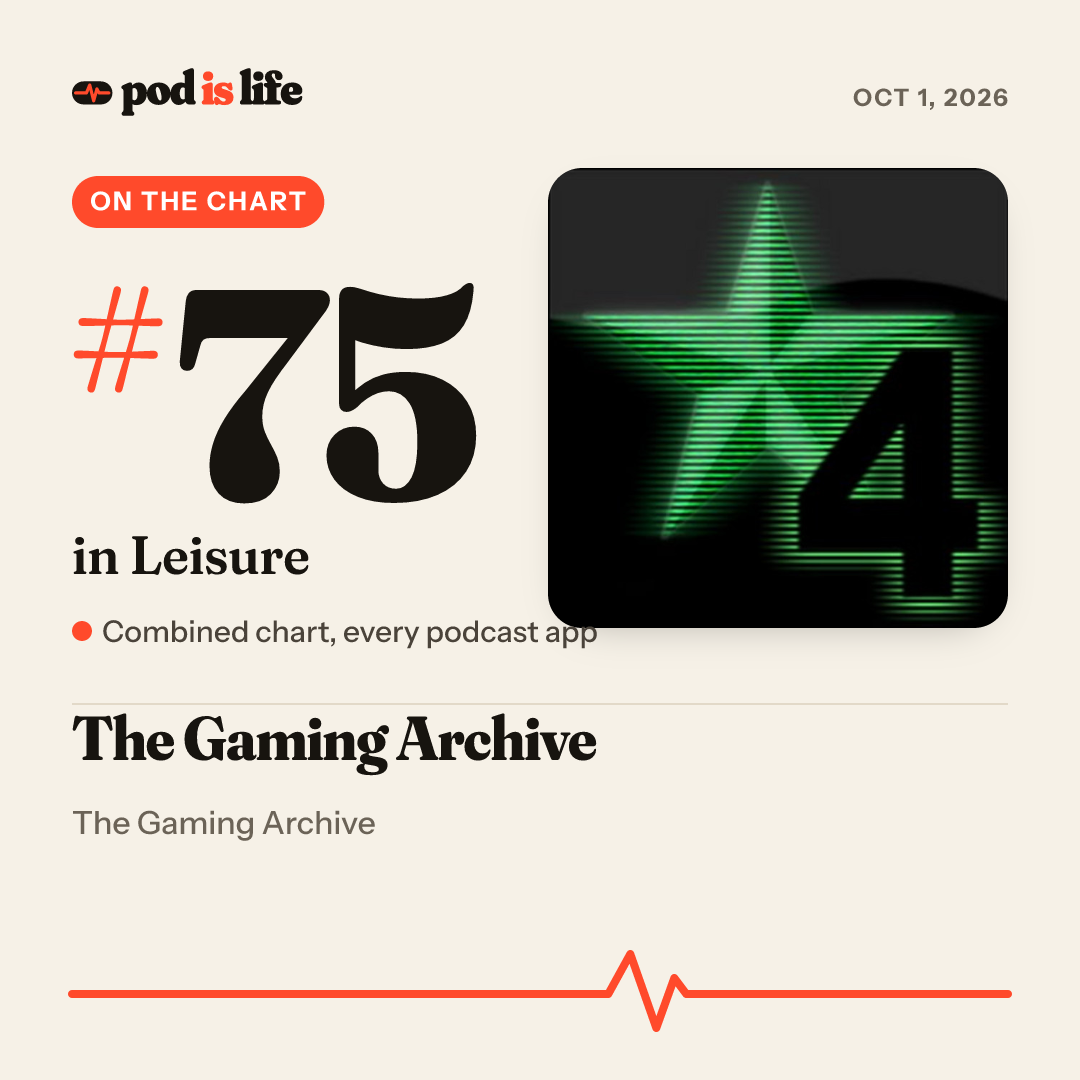Share card: #75 in Leisure across every podcast app
